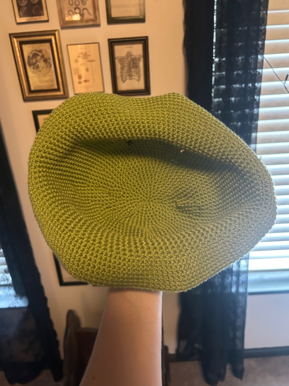 Handmade Crocheted Frog Bucket Hat - Green with Pink Cheeks - Picture 3 of 4